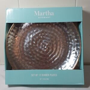 Martha Stewart 12 Plastic Disposable Dinner Plates Clear Hammered Gold Trim